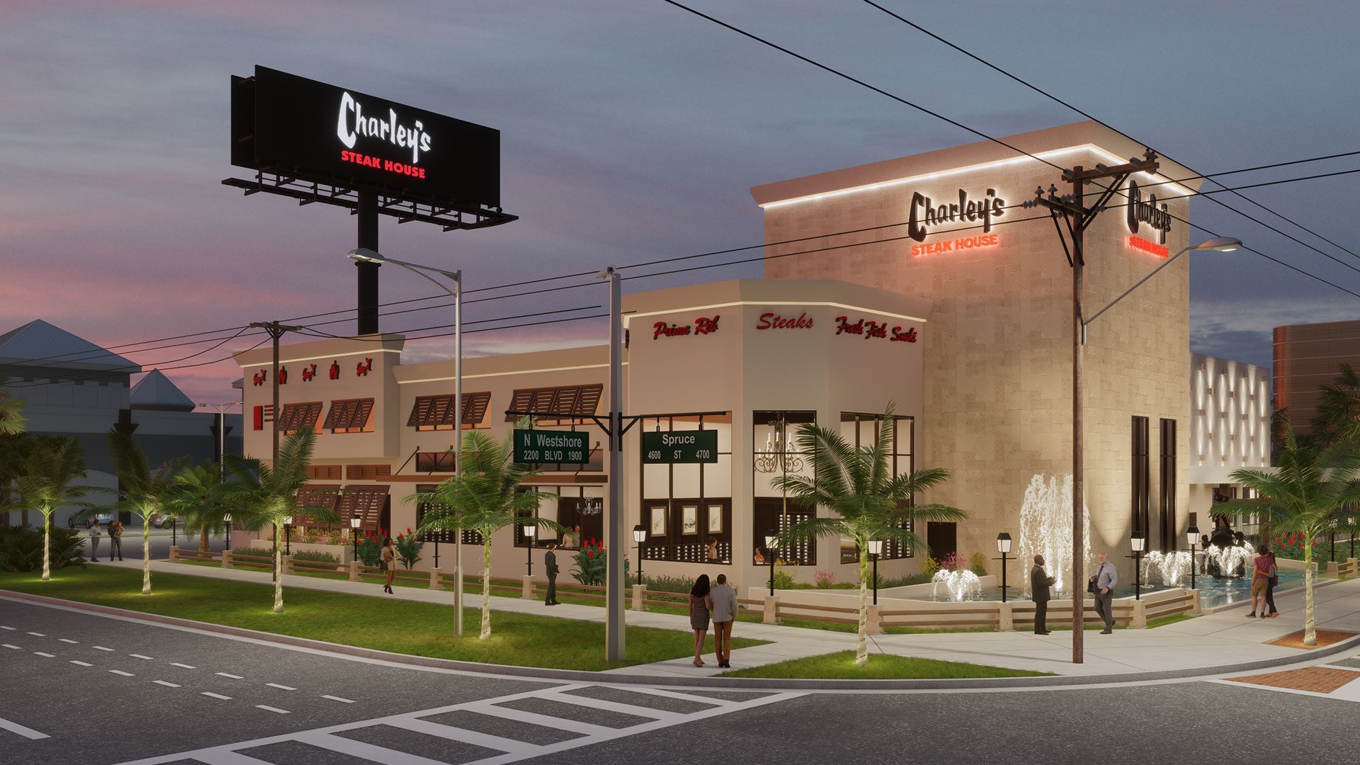 Artist rendition of the new building location for Charley's Steak House.